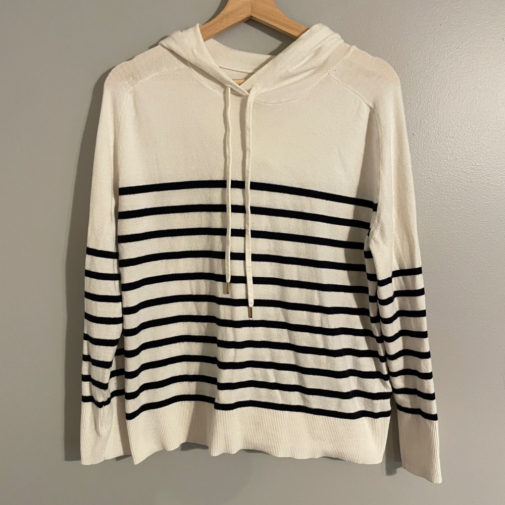 Free Assembly Striped Knit Hoodie Womens Large White Blue Nautical Preppy
